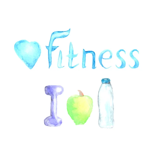 Love fitness watercolor inscription. Watercolor design vector elements — 图库矢量图片