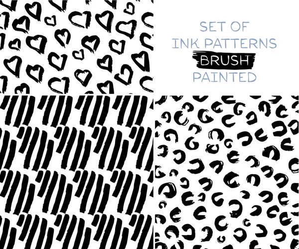 Collection monochrome abstract background with brush strokes. Hand drawn vector seamless pattern — Stock Vector