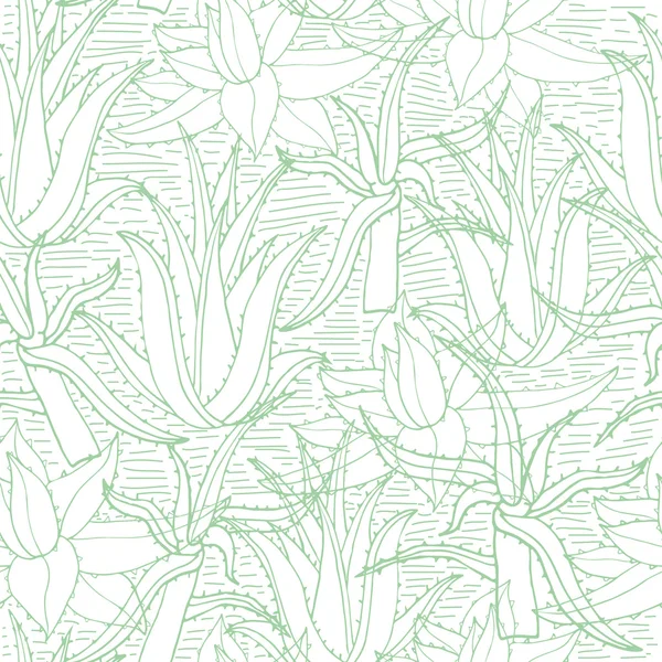 Seamless vector pattern with aloe vera. Creative  hand drawn texture aloe leaves on white. Line drawing background