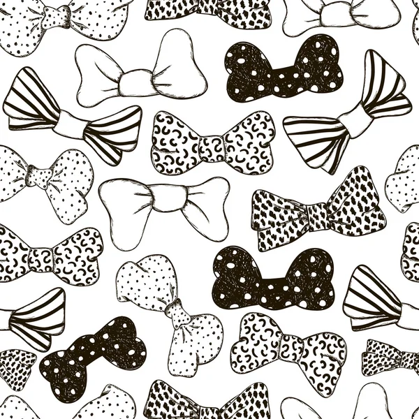 Seamless hand drawn pattern of vintage bow ties. Vector black ties on white background. Retro line drawn texture — 스톡 벡터