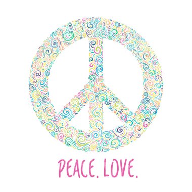 Vector illustration of peace sign made of colorful swirl. Hand drawn sign of peace isolated on white