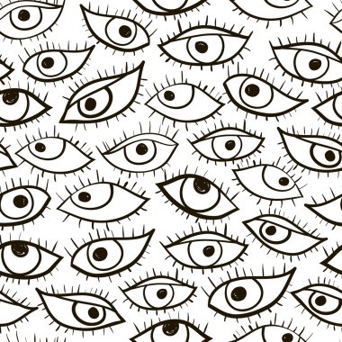 Cartoon eyes seamless pattern. Vector illustration. Doodle style. Monochrome background