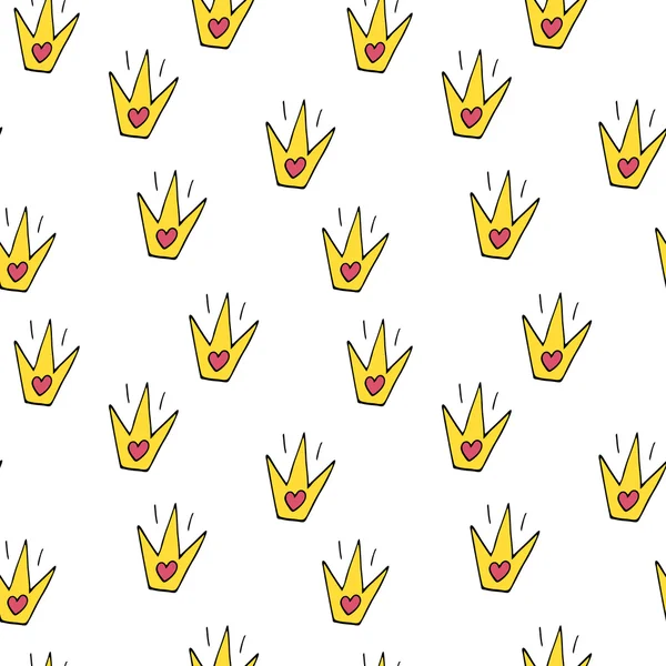 Karikatür el çizilmiş taçlar. Vektör sorunsuz doodle deseni. Minimalist doku