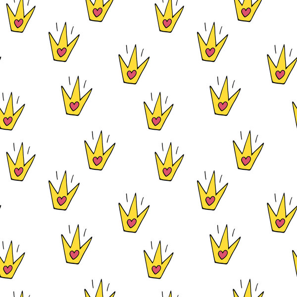 Нарисованные вручную короны. Векторный бесшовный рисунок. Минималистическая текстура
