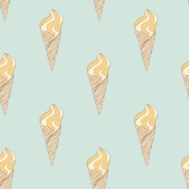 Vintage dondurma deseni. Vektör el çizilmiş dondurma koni ler doku