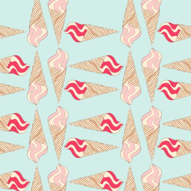 Vintage dondurma deseni. Vektör el çizilmiş dondurma koni ler doku