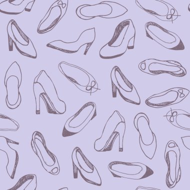 Kadın ayakkabıları ile dikişsiz desen. Moda geçmişi. Vektör İllüstrasyonu