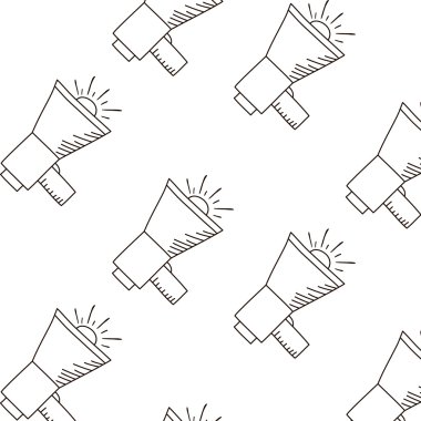 Korna hoparlörü ile dikişsiz vektör dokusu. Siyah beyaz arka plan