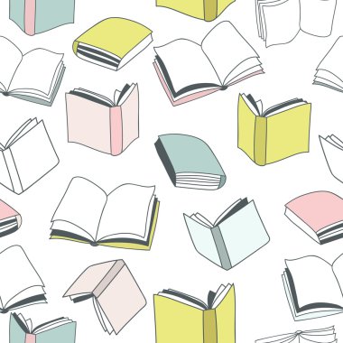 Anahat renkli kitaplar ile dikişsiz vektör deseni. Vektör çizimi