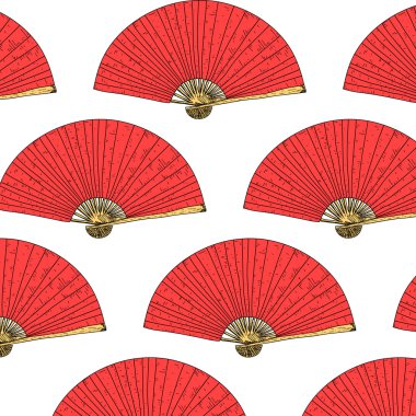Doğu dikişsiz desen. Vektör el çizilmiş Japon fan arka plan