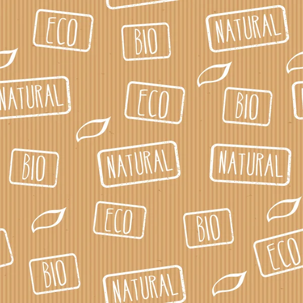 Dikişsiz vektör dokusu. Pullar eko, doğal, biyo ile Kraft kağıt. Ambalaj kağıdı için hazır tasarım, eko etiketli ürünler. İş geçmişi
