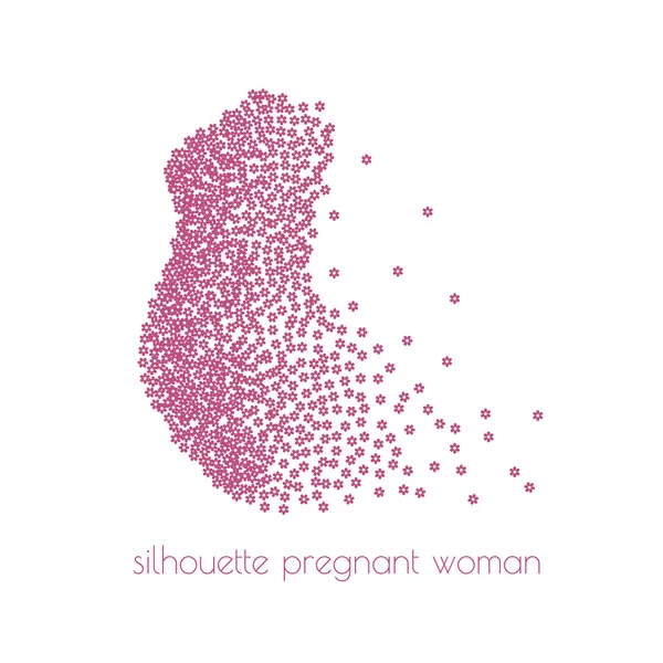 Ilustración de una silueta de mujer embarazada con flores dispersas. Ilustración vectorial — Vector de stock