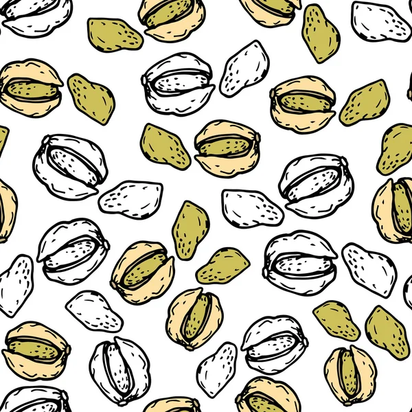 Hand drawn Pistachios pattern. Vector seamless texture — Stock Vector