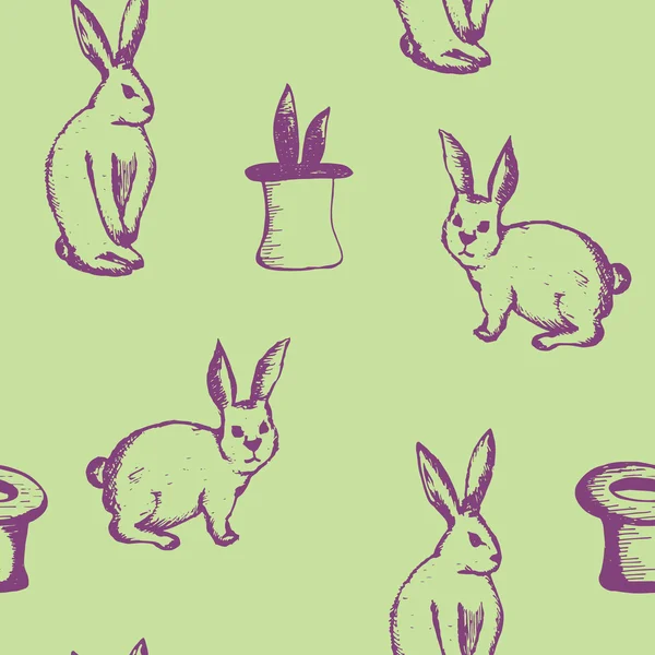 Patrón de vector sin costuras con conejos en estilo de boceto. Textura vintage con conejos — Vector de stock