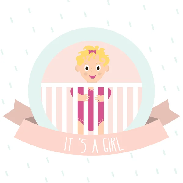 Baby Shower Invito con simpatica bambina. Illustrazione vettoriale neonato . — Vettoriale Stock