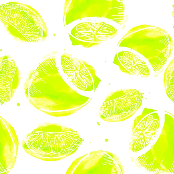 Succosa limonata modello senza soluzione di continuità. Texture disegnata a mano con limoni — Vettoriale Stock