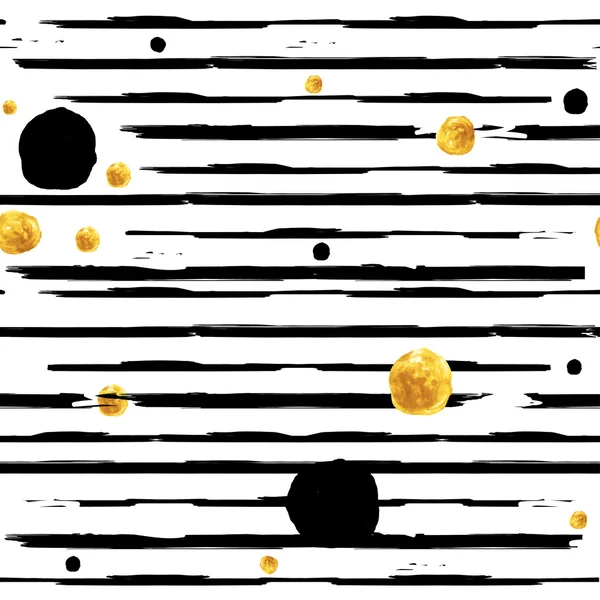 Kaligrafik fırça darbeleri ve altın nokta ile dikişsiz desen. Vektör resmi arka plan