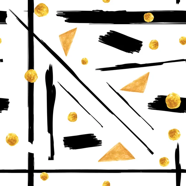 Kaligrafik fırça darbeleri ve altın elemanlarla kusursuz geometrik desen. Vektör resmi arka plan