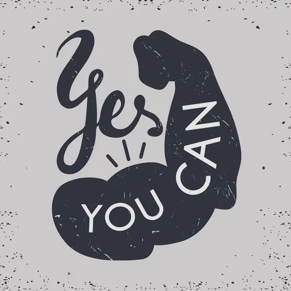 Güçlü kol ile metin Evet yapabilirsiniz. Elle çizilmiş vintage ilham poster. Gibi t-shirt baskı, poster, vb kullanmak olabilir. Vektör çizim