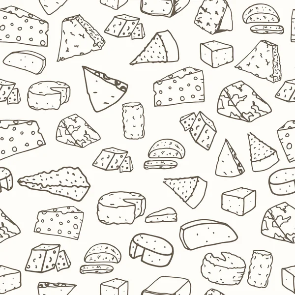 Patrón de queso. Fondo sin costuras con queso diferente dibujado a mano. Ilustración vectorial — Archivo Imágenes Vectoriales