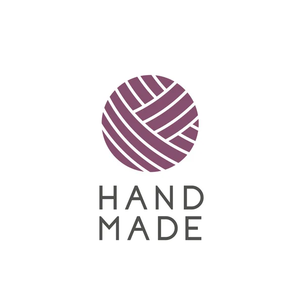 El logo yaptı. El yapımı ürünler, popüler çizgi stili için iplik yumağı etiketle vektör