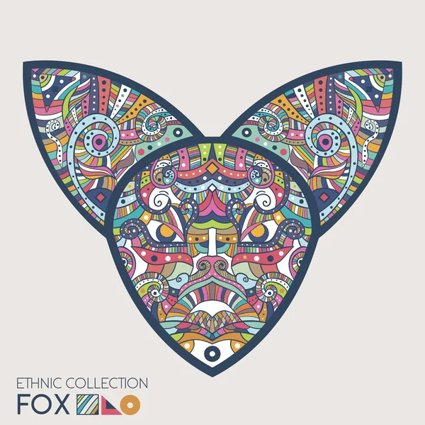 Ethnic colored head of the fox. High detailed Patterned head of the fox. Decorated Fox head. Vector Illustration — Stock Vector
