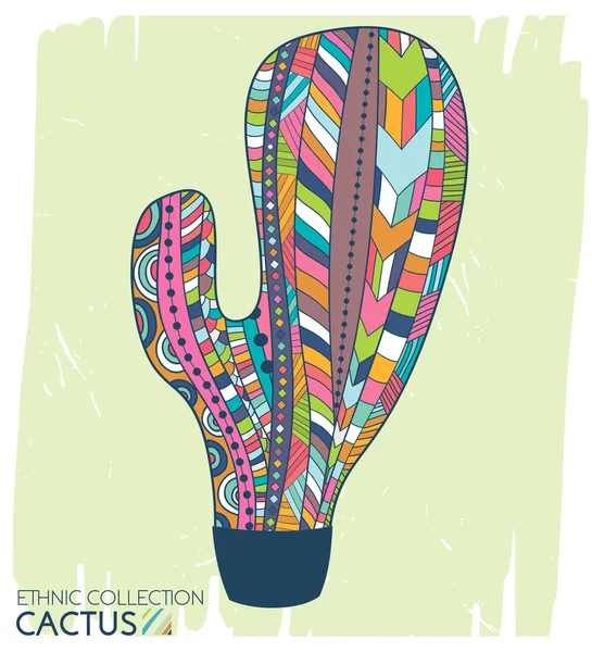 Cactus ethnic, tribal style. Boho mexican print. Trendy high detailed cactus. Perfectly look on t-shirt, bags, fabric, etc. Vector Illustration — Stock Vector