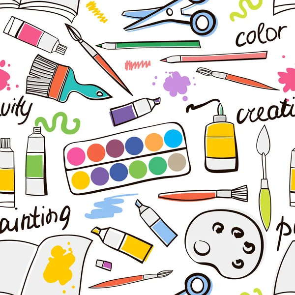 Sorunsuz doku sanat malzemeleri ile. Malzeme arka plan sanat doodle. Vektör çizim
