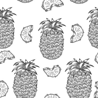 Ananas desen stili oyma içinde. Tek renkli doku ananas ile. Mükemmel kumaş, tekstil, vs bak. Vektör çizim