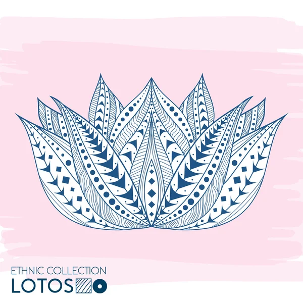 Квітка лотоса етнічний, племінний стиль. Бохо-друк. Модний високодеталізований кактус. Чудово виглядають футболки, сумки, тканини і т. д. Векторна ілюстрація — стоковий вектор