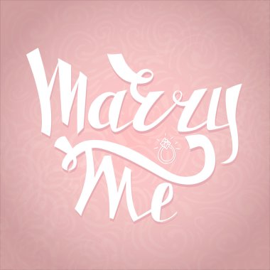 Evlenme teklifi ile kartı evlen benimle. Nişan daveti. Romantik benzersiz yazı. Vektör çizim