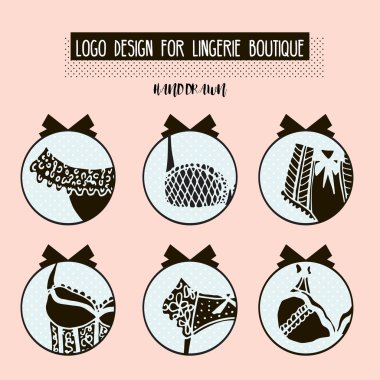 Collection of lingerie logo design. Hand drawn lingerie badge isolated on white