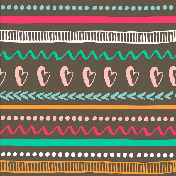 Patrón tribal sin fisuras. Textura dibujada a mano colorida. Formación étnica. Ilustración vectorial — Vector de stock