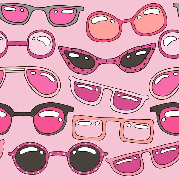 Seamless pattern with pink hand drawn sunglasses. Beauty summer texture. Perfectly look on fabric, web, textile, etc. Vector Illustration — Stock Vector