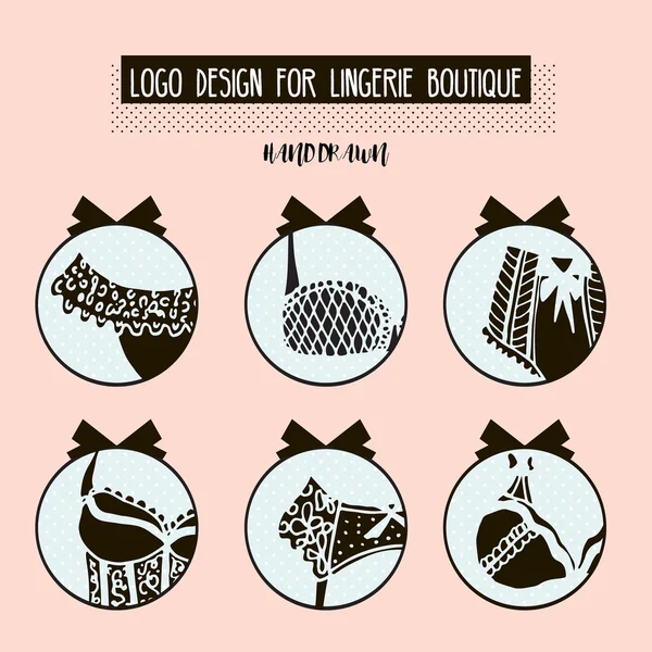 Collection of lingerie logo design. Hand drawn lingerie badge isolated on white — ストックベクタ