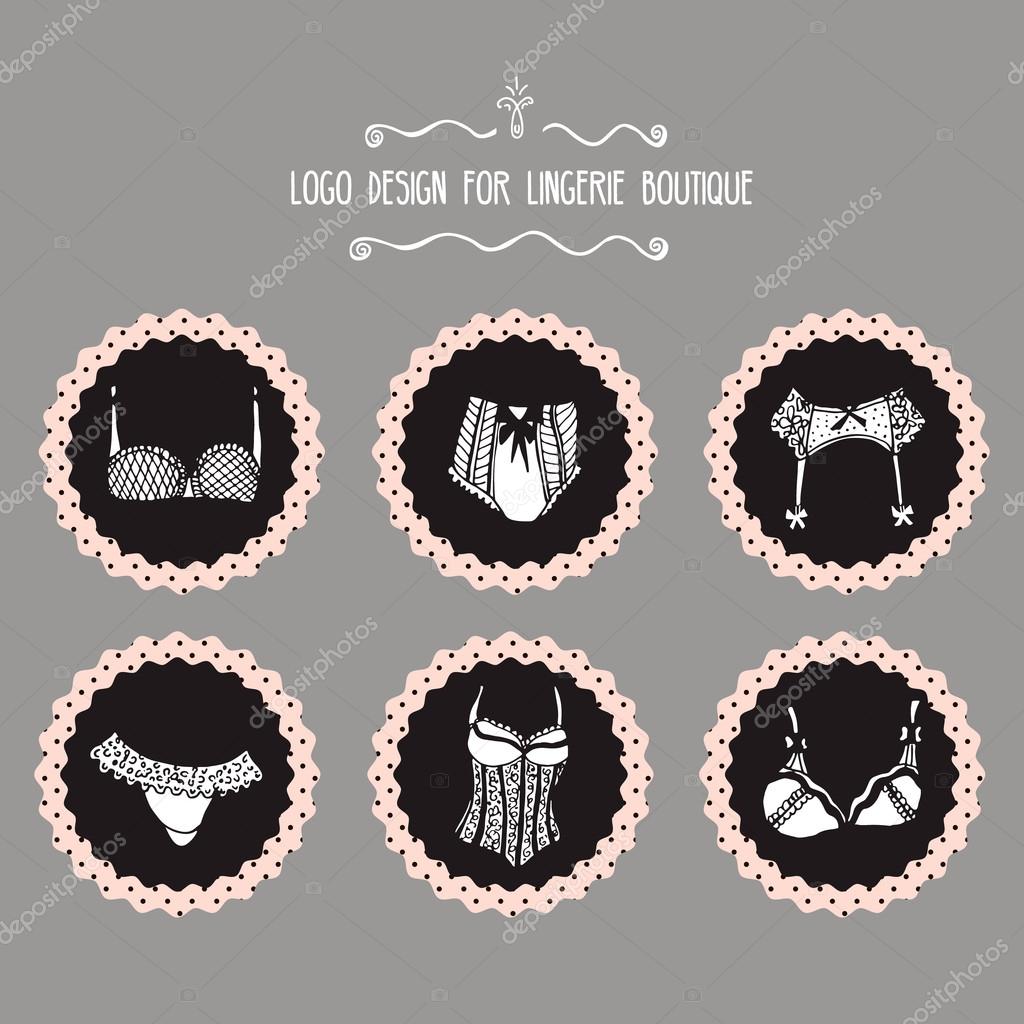 Collection of lingerie logo design. Hand drawn lingerie badge