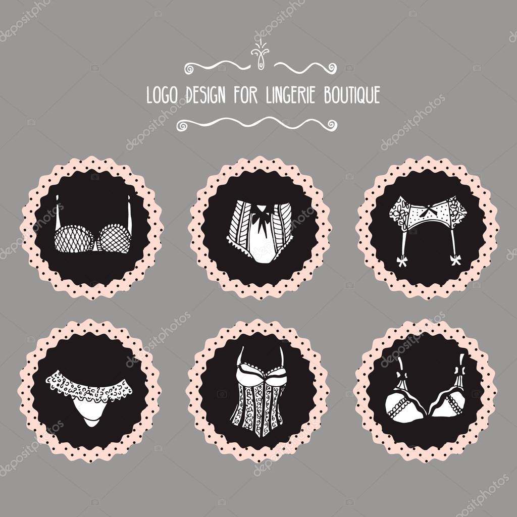 Collection of lingerie logo design. Hand drawn lingerie badge isolated on white