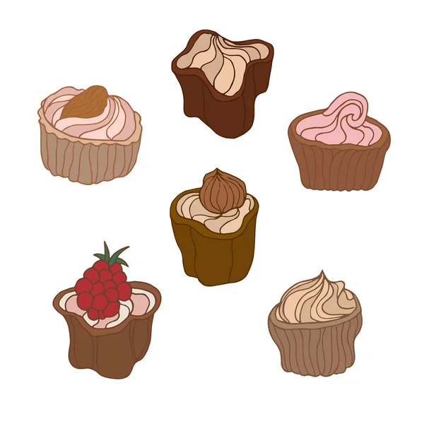 Coleção de mão desenhada doces de chocolate. Ilustração em vetor isolada no branco — Vetor de Stock