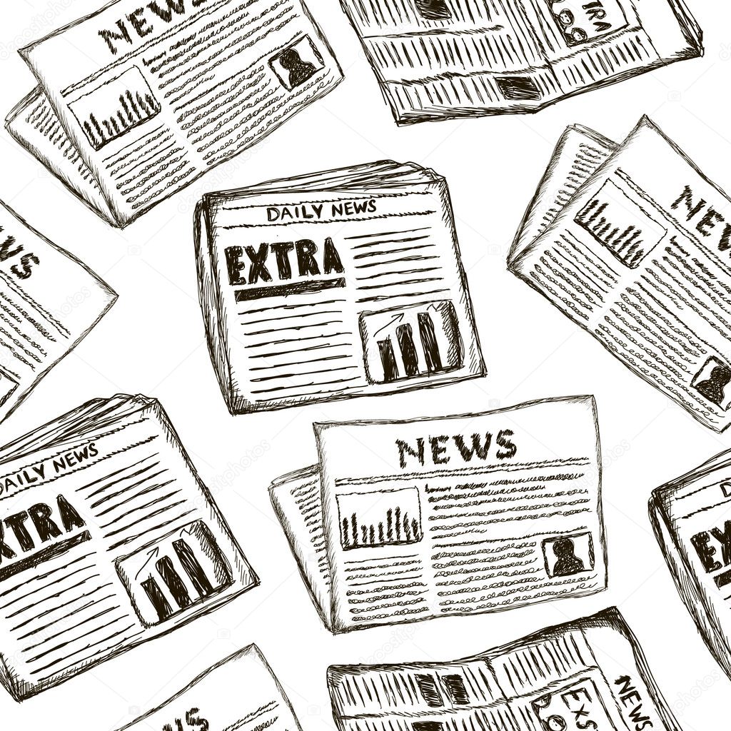 Seamless vector pattern with newspapers. Creative  hand drawn te