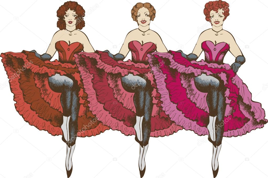 Cancan dancers in beautiful dresses Stock Photo by ©truhelen.mail