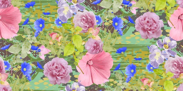 Fleurs Papillons Fantastiques Modèle Sans Couture Illustration Vectorielle Convient Pour — Image vectorielle
