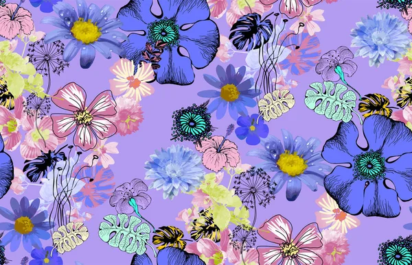 Fleurs Papillons Fantastiques Modèle Sans Couture Illustration Vectorielle Convient Pour — Image vectorielle