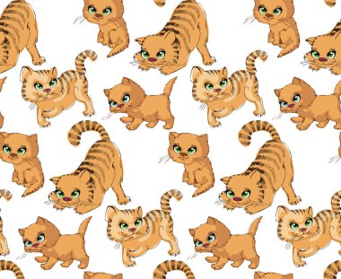  Kusursuz desen. Şirin kedi. Vektör çizimi. Kumaş, duvar resmi, ambalaj kağıdı ve benzeri şeyler için uygun.