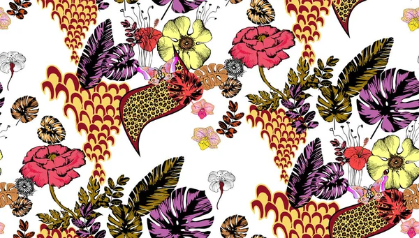 Fantásticas Flores Mariposas Patrón Sin Costuras Ilustración Vectorial Adecuado Para — Archivo Imágenes Vectoriales