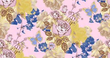 Beyaz arka planda yaprak deseni olan kusursuz, güzel, soyut renk çiçekleri.