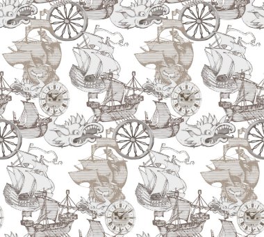 Klasik deniz yolculuğu kusursuz desen. Arkaplan, kumaş, duvar kağıdı, çocuk eşyaları tasarımı.