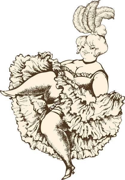 Chubby Cancan Danseuse Drôle Dessin Animé Sur Fond Isolé — Image vectorielle