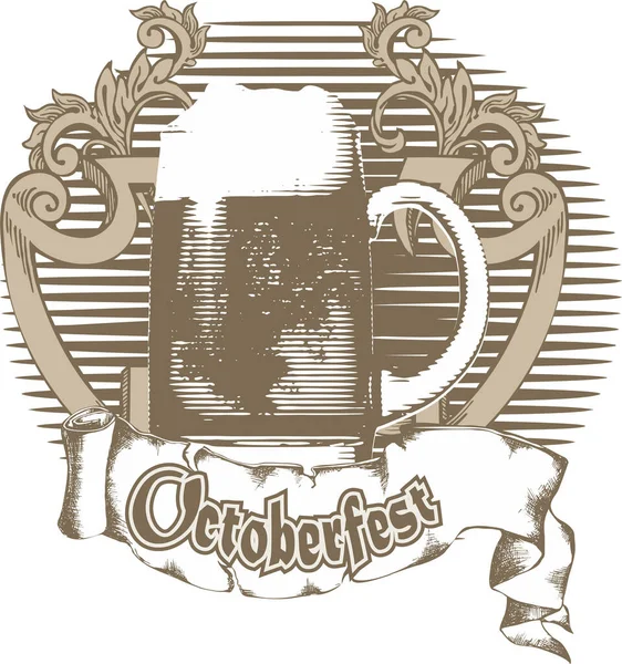 Taza Cerveza Estilo Grabado Diseño Para Camiseta Póster Tarjeta Tatuaje — Archivo Imágenes Vectoriales