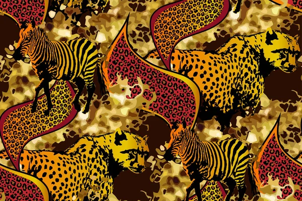 Padrão Abstrato Sem Costura Ouro Zebras Leopardos Textura Leopardo Sobre — Vetor de Stock