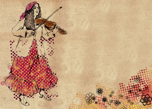 바이올린과 집시 여자의 디자인 — 스톡 사진